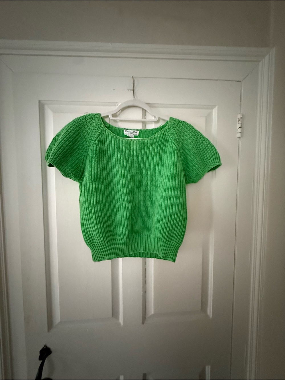 Dior Vibrant Green Ribbed Vintage Short-Sleeve Crew Sweater